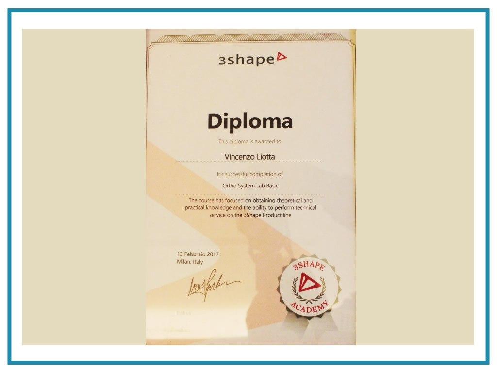 Diploma 3Shape - Liotta Ortodonzia Palermo